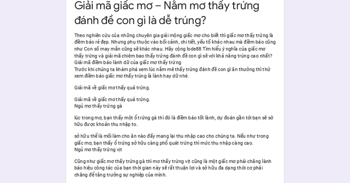 Trứng ngỗng bị vỡ trong mơ